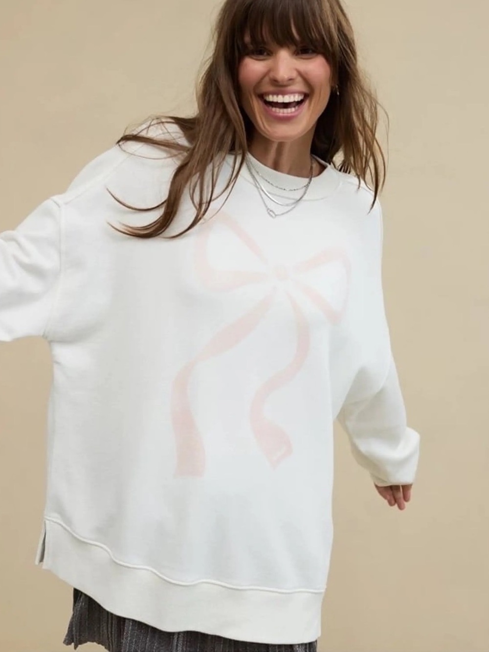 Aerie Big Chill Bow Graphic Crew Sweatshirt size large